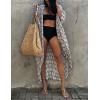 imageBsubseach Stylish Tie Dye Open Front Long Kimono Swimsuit Cover Up for Women Swimwear Cover UpsHgrey Leaf