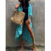 imageBsubseach Stylish Tie Dye Open Front Long Kimono Swimsuit Cover Up for Women Swimwear Cover UpsHpeacock Blue