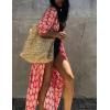 imageBsubseach Stylish Tie Dye Open Front Long Kimono Swimsuit Cover Up for Women Swimwear Cover UpsHred Leaf