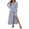 imageBsubseach Long Beach Cover Ups for Women 2025 Button Up Dress for Swimwear Women Casual Kimonos Cardigan Bathing Suit CoverupBlue