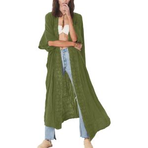 imageBsubseach Embroidery Bathing Suit Cover Ups for Women Half Sleeve Beach Kimono Swimsuit CoverupArmy Green