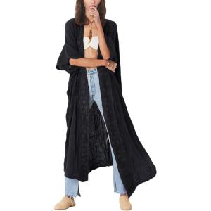 imageBsubseach Embroidery Bathing Suit Cover Ups for Women Half Sleeve Beach Kimono Swimsuit CoverupBlack