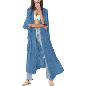 imageBsubseach Embroidery Bathing Suit Cover Ups for Women Half Sleeve Beach Kimono Swimsuit CoverupBlue