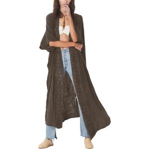 imageBsubseach Embroidery Bathing Suit Cover Ups for Women Half Sleeve Beach Kimono Swimsuit CoverupBrown