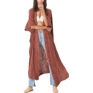 imageBsubseach Embroidery Bathing Suit Cover Ups for Women Half Sleeve Beach Kimono Swimsuit CoverupRust Red