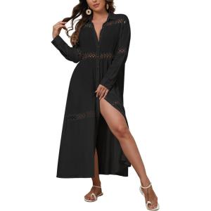 imageBsubseach Long Beach Cover Ups for Women 2025 Button Up Dress for Swimwear Women Casual Kimonos Cardigan Bathing Suit CoverupBlack