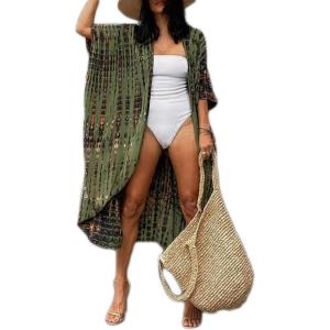 imageBsubseach Stylish Tie Dye Open Front Long Kimono Swimsuit Cover Up for Women Swimwear Cover UpsArmy Green