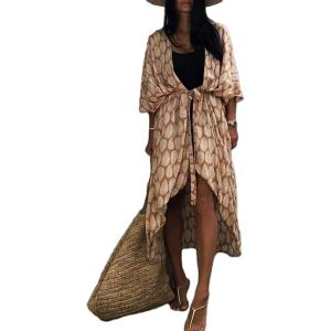 imageBsubseach Stylish Tie Dye Open Front Long Kimono Swimsuit Cover Up for Women Swimwear Cover UpsBeige