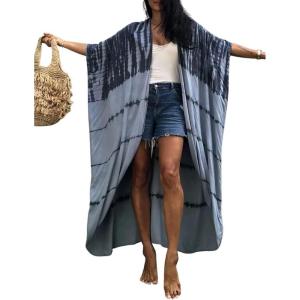imageBsubseach Stylish Tie Dye Open Front Long Kimono Swimsuit Cover Up for Women Swimwear Cover UpsCgrey