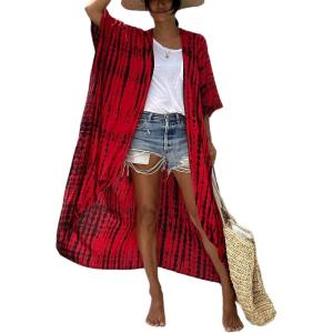 imageBsubseach Stylish Tie Dye Open Front Long Kimono Swimsuit Cover Up for Women Swimwear Cover UpsCred Tie Dye