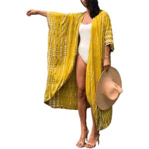 imageBsubseach Stylish Tie Dye Open Front Long Kimono Swimsuit Cover Up for Women Swimwear Cover UpsCyellow