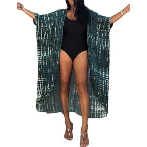 imageBsubseach Stylish Tie Dye Open Front Long Kimono Swimsuit Cover Up for Women Swimwear Cover UpsDark Green
