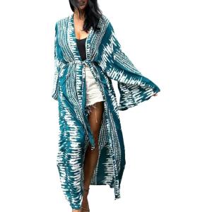 imageBsubseach Stylish Tie Dye Open Front Long Kimono Swimsuit Cover Up for Women Swimwear Cover UpsGblue 2