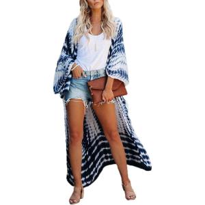 imageBsubseach Stylish Tie Dye Open Front Long Kimono Swimsuit Cover Up for Women Swimwear Cover UpsGblue Tie Dye