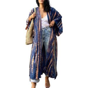 imageBsubseach Stylish Tie Dye Open Front Long Kimono Swimsuit Cover Up for Women Swimwear Cover UpsGdark Blue Orange
