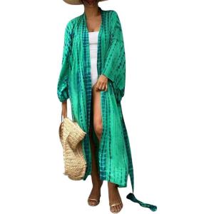 imageBsubseach Stylish Tie Dye Open Front Long Kimono Swimsuit Cover Up for Women Swimwear Cover UpsGgreen