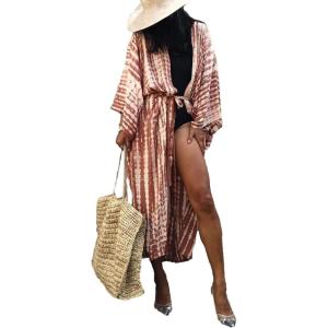 imageBsubseach Stylish Tie Dye Open Front Long Kimono Swimsuit Cover Up for Women Swimwear Cover UpsGrust Red