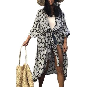imageBsubseach Stylish Tie Dye Open Front Long Kimono Swimsuit Cover Up for Women Swimwear Cover UpsHblack