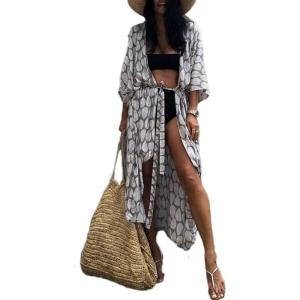 imageBsubseach Stylish Tie Dye Open Front Long Kimono Swimsuit Cover Up for Women Swimwear Cover UpsHgrey Leaf