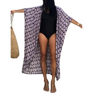 imageBsubseach Stylish Tie Dye Open Front Long Kimono Swimsuit Cover Up for Women Swimwear Cover UpsHpurple Leaf