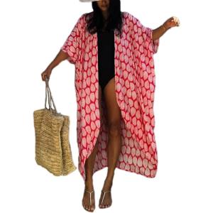 imageBsubseach Stylish Tie Dye Open Front Long Kimono Swimsuit Cover Up for Women Swimwear Cover UpsHred Leaf