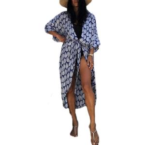 imageBsubseach Stylish Tie Dye Open Front Long Kimono Swimsuit Cover Up for Women Swimwear Cover UpsHroyal Blue
