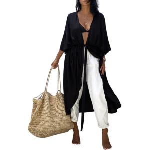 imageBsubseach Stylish Tie Dye Open Front Long Kimono Swimsuit Cover Up for Women Swimwear Cover UpsIblack