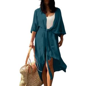 imageBsubseach Stylish Tie Dye Open Front Long Kimono Swimsuit Cover Up for Women Swimwear Cover UpsIpeacock Blue
