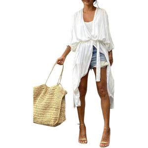 imageBsubseach Stylish Tie Dye Open Front Long Kimono Swimsuit Cover Up for Women Swimwear Cover UpsIwhite