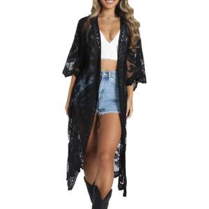 imageBsubseach Women Mesh Cardigan Bikini Beach Kimono Open Front Swimsuit Cover Ups SwimwearEblack