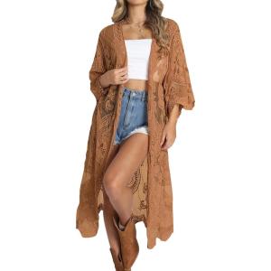 imageBsubseach Women Mesh Cardigan Bikini Beach Kimono Open Front Swimsuit Cover Ups SwimwearEbrown