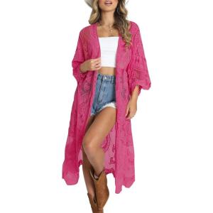 imageBsubseach Women Mesh Cardigan Bikini Beach Kimono Open Front Swimsuit Cover Ups SwimwearErose Red
