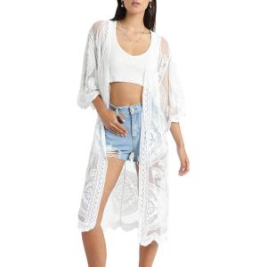 imageBsubseach Women Mesh Cardigan Bikini Beach Kimono Open Front Swimsuit Cover Ups SwimwearEwhite