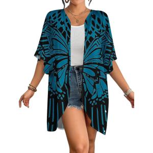 imageBsubseach Womens Kimono Cardigan Open Front Bathing Suit Cover Up Half Sleeve Cardigans Casual Beach TopBlue