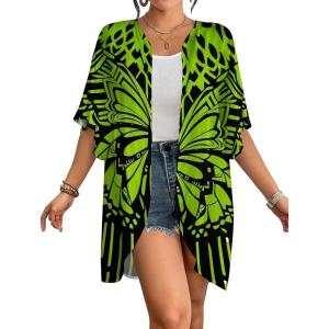 imageBsubseach Womens Kimono Cardigan Open Front Bathing Suit Cover Up Half Sleeve Cardigans Casual Beach TopBright Green