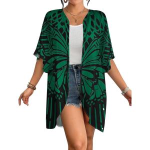 imageBsubseach Womens Kimono Cardigan Open Front Bathing Suit Cover Up Half Sleeve Cardigans Casual Beach TopGreen