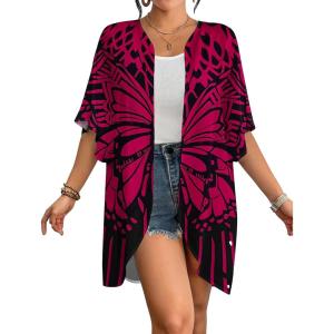 imageBsubseach Womens Kimono Cardigan Open Front Bathing Suit Cover Up Half Sleeve Cardigans Casual Beach TopRed