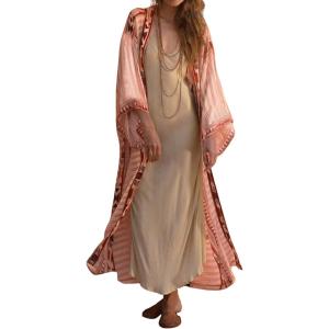 imageBsubseach Womens Kimono Swimsuit Cover Up Summer Beach Coverups 2025 Bathing Suit Casual Loose Cardigans for SwimwearOrange Geometric