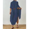 imageBsubseach 2025 Cotton Beach Cover Up for Women  Long Button Down Swimsuit Coverup Bathing Suit Shirt Dress Vacation Outfits1dusty Navy