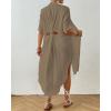 imageBsubseach 2025 Cotton Beach Cover Up for Women  Long Button Down Swimsuit Coverup Bathing Suit Shirt Dress Vacation Outfits1khaki Grey