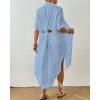 imageBsubseach 2025 Cotton Beach Cover Up for Women  Long Button Down Swimsuit Coverup Bathing Suit Shirt Dress Vacation Outfits1sky Blue