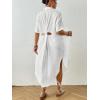 imageBsubseach 2025 Cotton Beach Cover Up for Women  Long Button Down Swimsuit Coverup Bathing Suit Shirt Dress Vacation Outfits1white