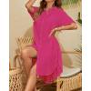 imageBsubseach 2025 Cotton Beach Cover Up for Women  Long Button Down Swimsuit Coverup Bathing Suit Shirt Dress Vacation Outfits2intense Hot Pink