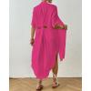 imageBsubseach 2025 Cotton Beach Cover Up for Women  Long Button Down Swimsuit Coverup Bathing Suit Shirt Dress Vacation Outfits2intense Hot Pink