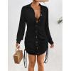 imageBsubseach Bathing Suit Cover Ups for Women Drawstring Beach Cover up Button Down Swimsuit Bikini Swimwear Shirt DressBlack