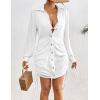 imageBsubseach Bathing Suit Cover Ups for Women Drawstring Beach Cover up Button Down Swimsuit Bikini Swimwear Shirt DressWhite