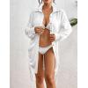 imageBsubseach Bathing Suit Cover Ups for Women Drawstring Beach Cover up Button Down Swimsuit Bikini Swimwear Shirt DressWhite