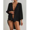 imageBsubseach Beach Shirts Coverups for Women Long Sleeve Bathing Suit Cover Up Gauzy TopBlack