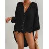 imageBsubseach Beach Shirts Coverups for Women Long Sleeve Bathing Suit Cover Up Gauzy TopBlack