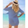 imageBsubseach Button Down Swim Cover Up Shirt Sexy Long Sleeve Beach Blouse Bathing Suit Cover Ups for WomenBlue